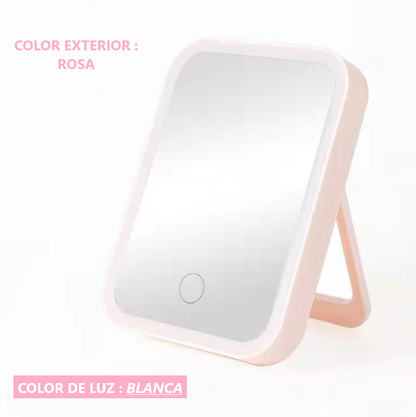 Espejo LED portátil recargable para maquillaje.