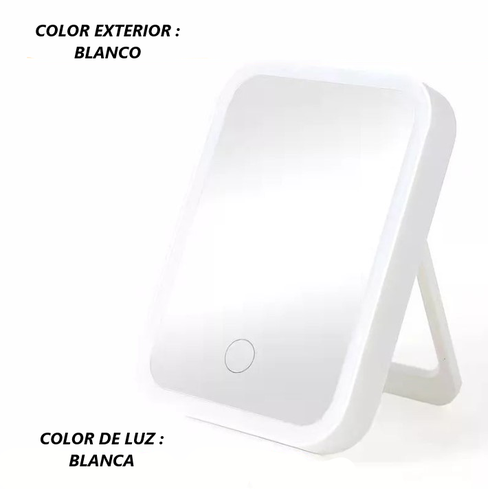 Espejo LED portátil recargable para maquillaje.